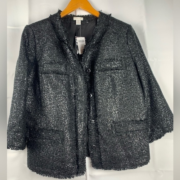 NWT Chicos Womens Noelle Goldie Tweed Sequin SS Jacket Snap On Black Size 2 - Picture 1 of 12